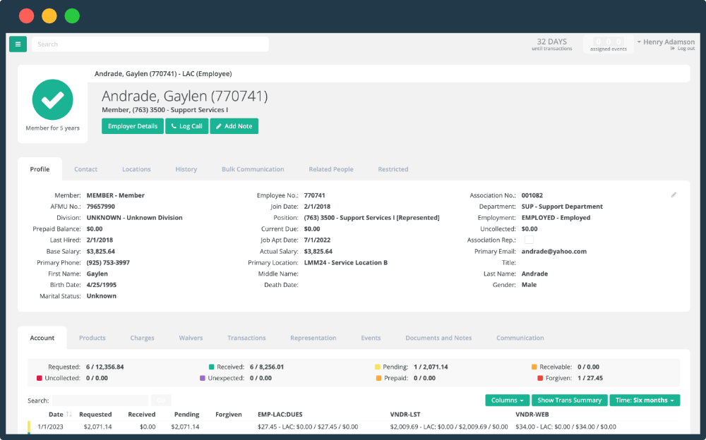 Screenshot of the Ricochet AMS member management page